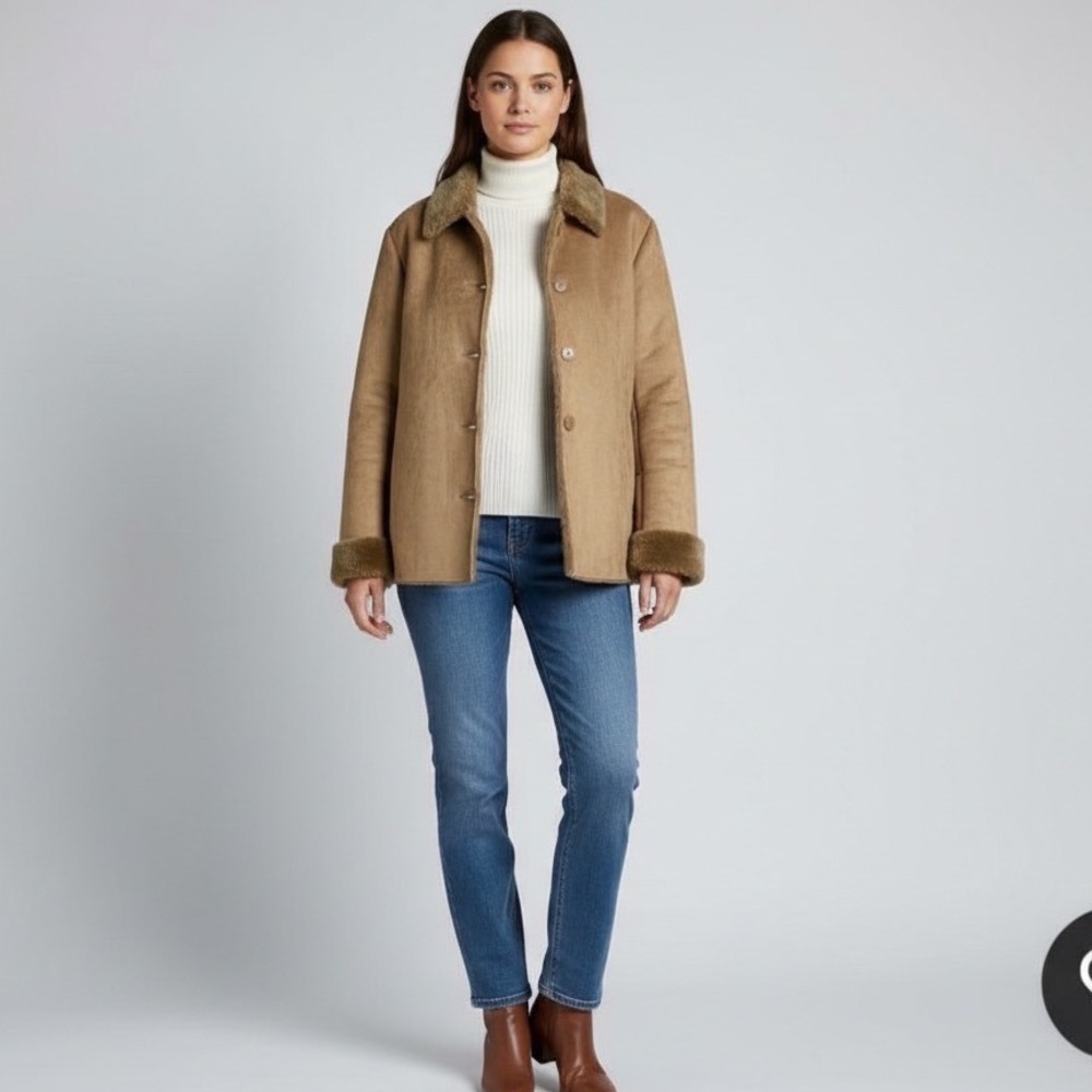 VTG FU‎ DA  Faux Suede Shearling Jacket Camel Women M Heritage Y2K Capsule Cabin